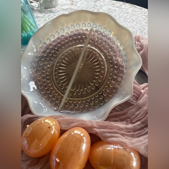 Other - Vintage Hobnail Milk Glass Divided Candy Dish Opalescent White Relish Bowl